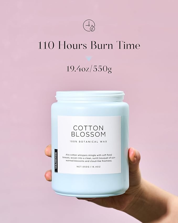 M&SENSE Clean Cotton Scented Candle - 19.4oz Natural Soy Wax Clean Cotton Blossom Scent Non Toxic Candle, 110-Hour Slow Burning 2-Wick Aromatherapy Home Fragrance Gifts for Home Decor - Bloomnest