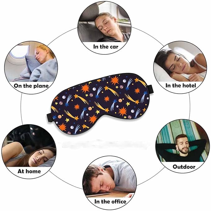 Space Sleep Mask Watercolor Shooting Stars Multicolored Planets Men Women Sleep Mask with Adjustable Strap Eye Cover Eye Shade for Travel, Nap,Meditation - Bloomnest