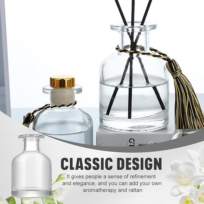 150ML/5OZ Empty Refillable Glass Diffuser Bottles Aromatherapy Jar Essential Oil Perfume Container Fragrance Accessories DIY Crafts Decor for Home and Office(Transparent) Bloomnest