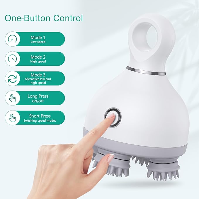 ORIA Pet Massager for Dogs, Handheld Cat Massager Dog Massager, Electric Scalp Massager, Cordless Head Massager with 4 Massage Heads, 3 Kneading Modes, for Relaxation, Stress Release Oria