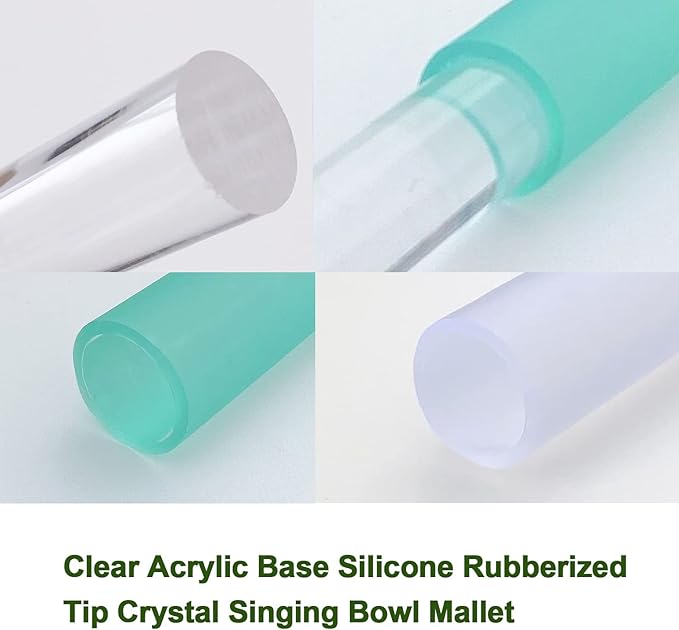 Singing Bowl Mallet Clear Acrylic Base Rubber Striker Mallet for Playing Quartz Crystal Singing Bowl with Bundle Pocket (Green) - Bloomnest