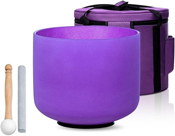Purple B Note Crown Chakra 8 inch Quartz Crystal Singing Bowl, for Healing Mindfulness Meditation Yoga Sound Baths, with Case Rubber Mallet
