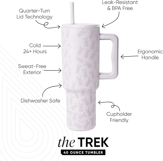 Simple Modern Easter 40 oz Trek Tumbler with Handle and Straw Lid | Cup Holder Friendly Insulated Stainless Steel Travel Mug | Easter Bunnies SimpleModern