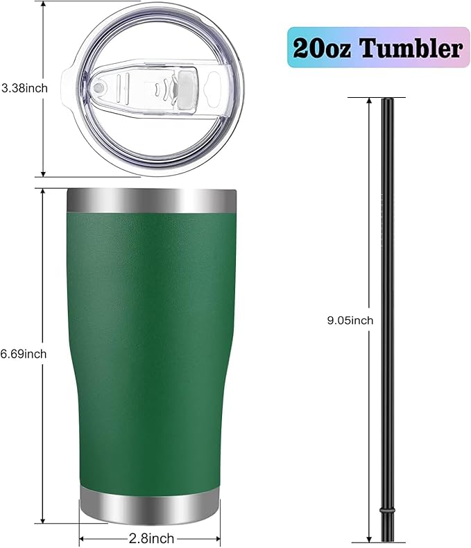 VEGOND 20oz Tumbler Stainless Steel Tumbler Cup with Lid And Straw Vacuum Insulated Double Wall Travel Coffee Mug(dark green package 1)