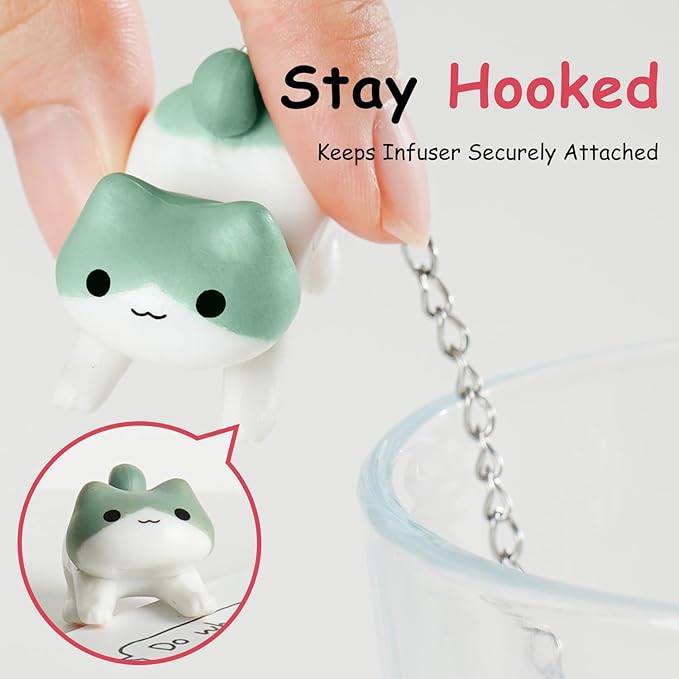 Calico Cat Tea Infuser Set - Adorable Tricolor Kitty Hook, Fine Mesh Loose Leaf Tea Steeper, Stainless Steel, No Mess, 1 Pack (Cat Handstanding in Playful Pose)