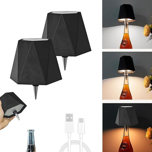 JKEYES 2Pcs Wireless Bottle Lamp 3 Color Stepless Lamp 5000mAh Battery Powered Table Lamp Cordless Table Lamp, Rechargeable LED Desk Lamp for Bedroom, Restaurant & Bar, Gifts(Black) - Bloomnest