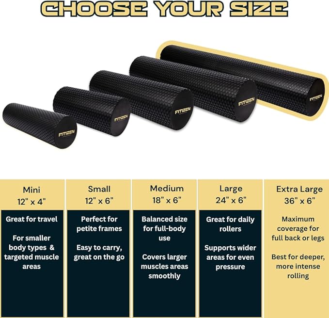 Fitizen Foam Roller – Muscle Massage Rehab Stiff Back Pain Physical Therapy Deep Tissue Firm Exercise Equipment Home Gym Stress Yoga Pilates for The Fit Citizen by FitNation - Bloomnest