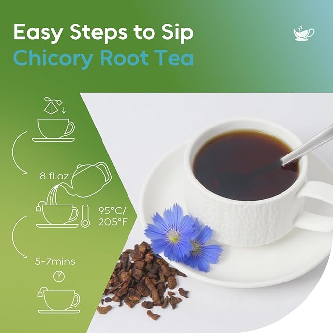 FullChea - Chicory Root Tea, 50 Teabags - Pure Chicory Root Herbal Tea - Coffee Alternative - Non-GMO - Caffeine-free - Support Liver Health & Rich in Antioxidants - Bloomnest