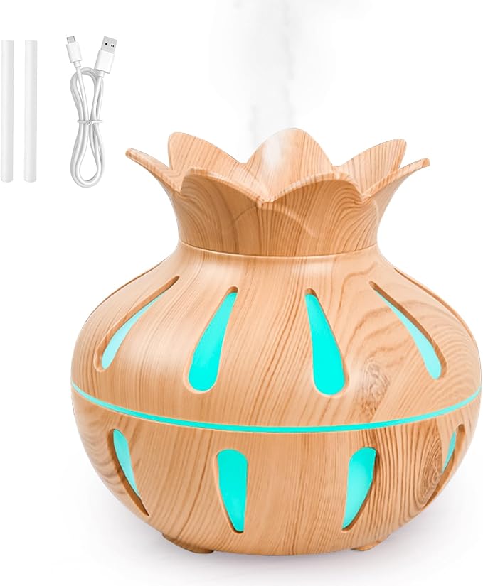 330ml Essential Oil Diffuser, Small Humidifiers for Bedroom with USB Charging, LED Lights, 2 Filter Sticks, Portable Wood Grain Quiet Aromatherapy Mist Diffusers, Home Decor, Gifts Bloomnest