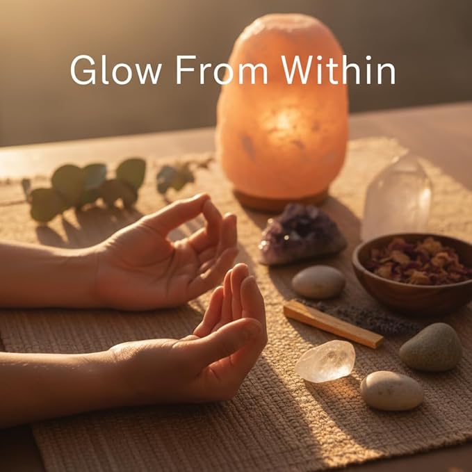 Himalayan Glow Natural Himalayan Salt Lamp, Crystal Salt Lamps, Real Wood Base with Dimmer Switch, Handmade Salt Lamp, Gift Lamp, Holiday Gift, ETL Certified | 6-8 LBS - Bloomnest