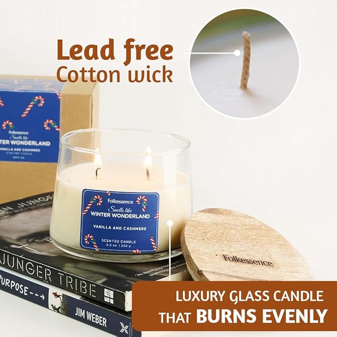 Folkulture Winter Wonderland Christmas Scented Candle | Large Vanilla 250g | Two Wick Soy Christmas Candles | Non-Toxic Winter Candles for Relaxing | Long Lasting Aromatherapy | Xmas Holiday Gifts - Bloomnest