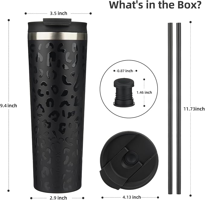 BJPKPK 30oz Insulated Tumbler With lid And Straw Stainless Steel Tumblers Travel Coffee Mug Reusable Thermal Cup,Black Leopard - Bloomnest