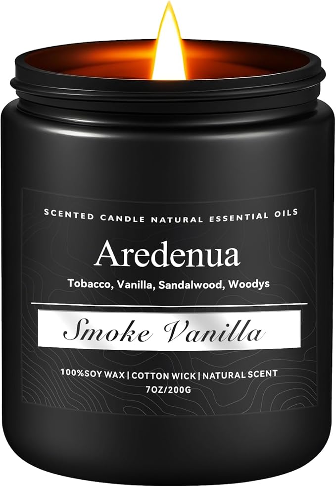 Smoke & Vanilla Candle | Manly Candles for Home Scented, Masculine Soy Candles for Men - 7oz Long Lasting Scented Candle for Home, Aromatherapy Gift for Men & Women - Bloomnest