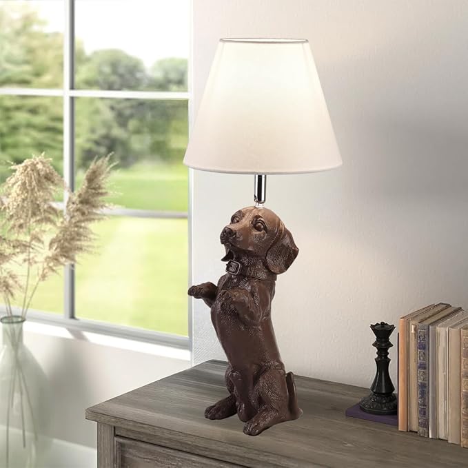 Dachshund Dog Table Lamp Cute Modern Resin Desk Lamp Creative Brown Puppy Nightstand Lamp for Living Room Bedroom Corner Kid’s Room Office - Bloomnest