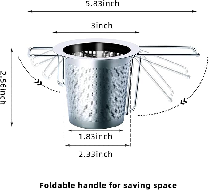 2pack Tea Filter, Tea Strainer, Stainless Steel Tea Infuser With Long Foldable Handle, For Loose Leaf Tea And Coffee, Greate For Hanging On Teapots, Mugs, Cups - Bloomnest