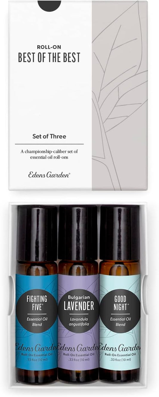 Edens Garden Essential Oils Best of The Best Roll-On 3 Set – 100% Pure Therapeutic Grade, Ready-to-Use Aromatherapy: Fighting Five, Good Night & Lavender Oil - for Skin & Home, 10 ml Roll-On/ 3 Pack - Bloomnest