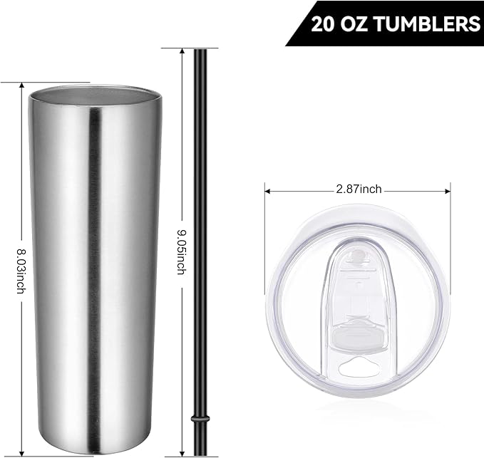 VEGOND Stainless Steel Tumblers Bulk 6 Pack, 20 oz Vacuum Insulated Skinny Tumblers with Lid and Straw, Double Wall Coffee Mug, Travel Water Cup - Bloomnest