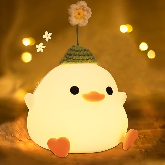 Dodo Duck Night Light, Cute Flower Duck Nursery Lamp, Portable USB Rechargeable Timer Dimmable, Silicone LED Bedside Nightlight, Best Home Bedroom Decor Gift to Kids - Bloomnest