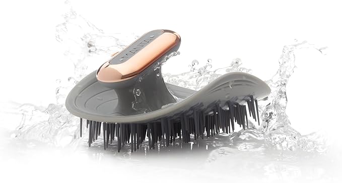 MANTA Pulse Electric Scalp Massage Brush – Wet Exfoliating Scalp Massager, Shampoo Brush for Hair Growth with Shower Holder, Grey MantaHair