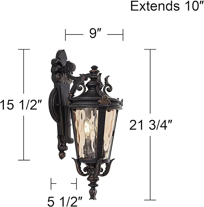 John Timberland Casa Marseille European Outdoor Wall Light Fixture Bronze Scroll 21 3/4" Champagne Hammered Glass for Exterior House Porch Patio Outside Deck Garage Front Door Garden Home - Bloomnest