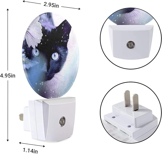 EKOBLA Kitten Animal LED Night Light Black Cat Hiding Behind White Flowers Dusk to Dawn Plug-in Nightlights Auto Sensor for Home Indoor Bathroom Hallway Kitchen - Bloomnest
