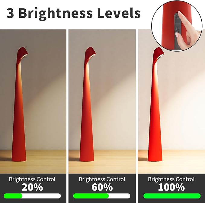 Table Lamps Cordless Rechargeable Battery Light, LED Desk Lamps Outdoor Portable Touch Lamps, Operated Wireless Portable Lamp. (Red) - Bloomnest