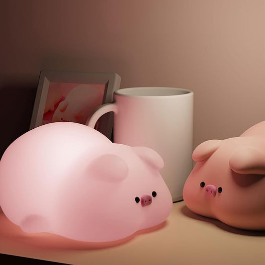 Cute Pig Lamp, Fun Lying Flat Pig Night Light, LED Squishy Animal Novelty Lamp, Light up Duck for Kids Great Gift, 3 Level Dimmable Nursery Nightlight Rechargeable Bedside Touch Lamp (Pig Lamp) - Bloomnest