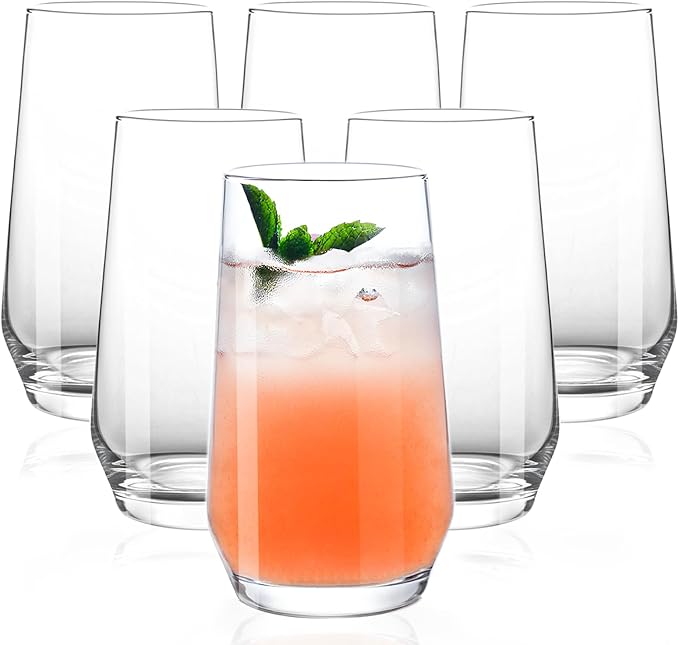 Drinking Glasses Set of 6, 16.4oz Highball Glasses, Crystal Clear Tall Glass Cups for Cocktail, Juice, Iced Tea, Mojito and Smoothies, Clear Glassware Set - Bloomnest