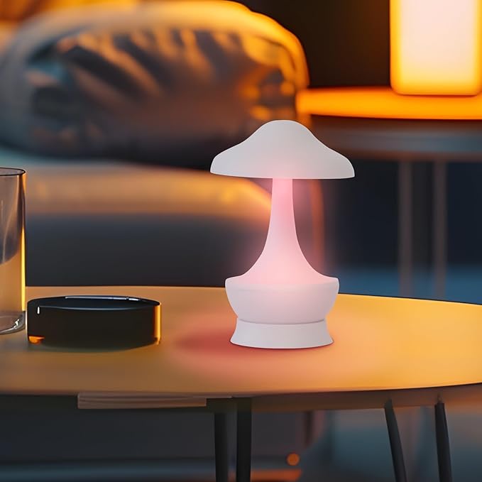 Mushroom Lamp Cordless Table Lamp - Room Decor Aesthetic Night Light for Night Stands and Desk Lamps - Fun and Energy- Night Light with USB Charging Port - Soft Indoor Lighting for Kids (White) - Bloomnest