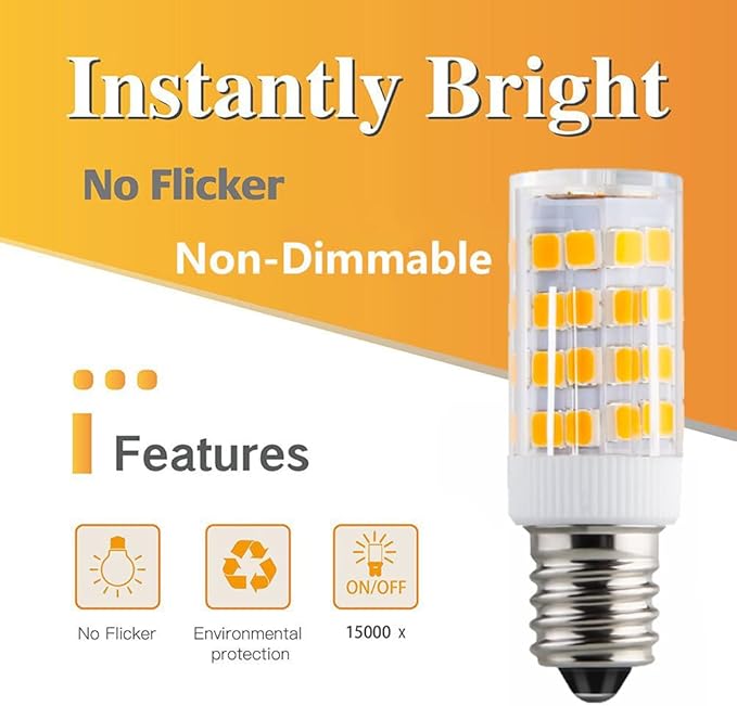 KAKEMONO E12 LED Candelabra Light Bulbs 4W, 40W Halogen Equivalent, Warm White 2700K C7 T4 120V for Ceiling Fan, Chandelier, Pendant Lighting, Salt Lamp - Non-dimmable, 2 Pack - Bloomnest