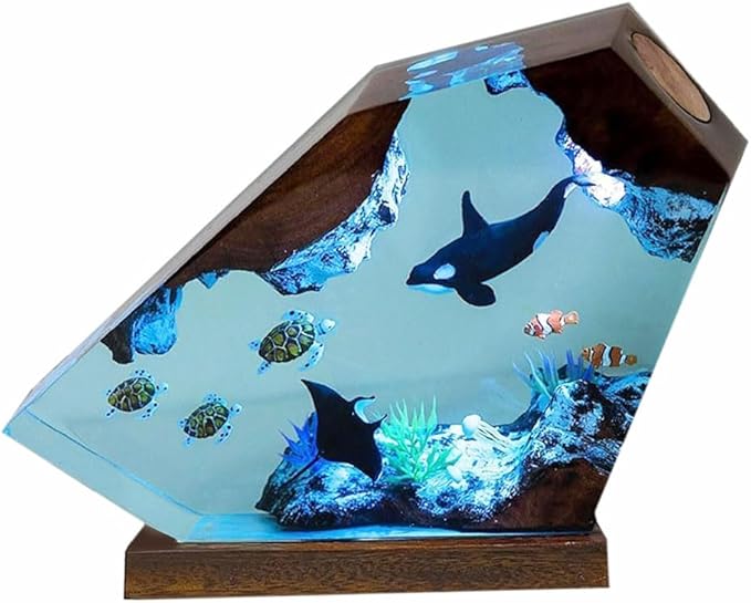Orca Ocean Resin Lamp, Handmade Wooden Table Resin Night Light, USB Port Art Ornaments for Home Office Decor, Scuba Diver Gifts for Birthday Holiday, Unique Thanksgiving Day and Christmas Gifts - Bloomnest