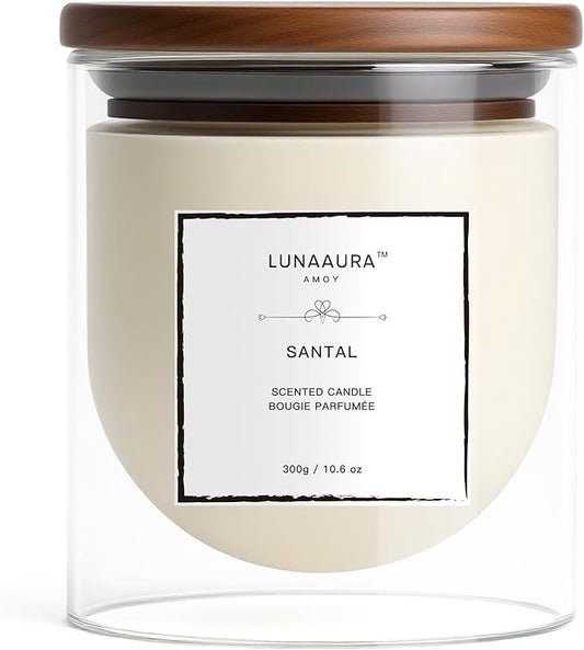 Scented Candles by LUNAAURA | Santal - Leather, Tobacco, Sandalwood, Patchouli | Aromatic Candle for Relaxation & Meditation | Long Lasting 65 Hour Burn Time & Clean Burn(10.6 oz) - Bloomnest
