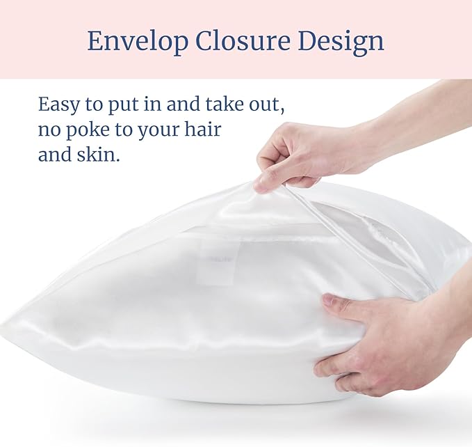 BEDELITE Satin Pillowcase for Hair and Skin, Super Soft and Cooling Similar to Silk Pillow Cases 2 Pack with Envelope Closure, Gift for Women Men(20"x36" King Size, White) - Bloomnest