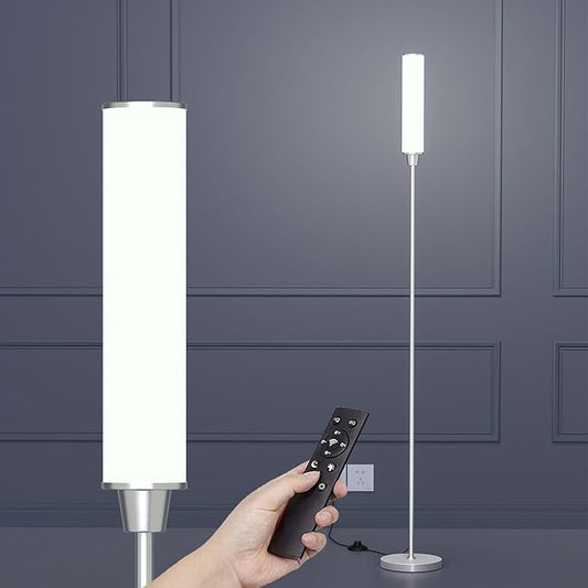 Floor Lamp with Remote Control,Bright Floor Lamps for Living Room/Bedroom/Office, Stepless Adjustable 3000K-6000K Colors and 10-100% Brightness,Standing Light with Foot Switch (Nickel) - Bloomnest