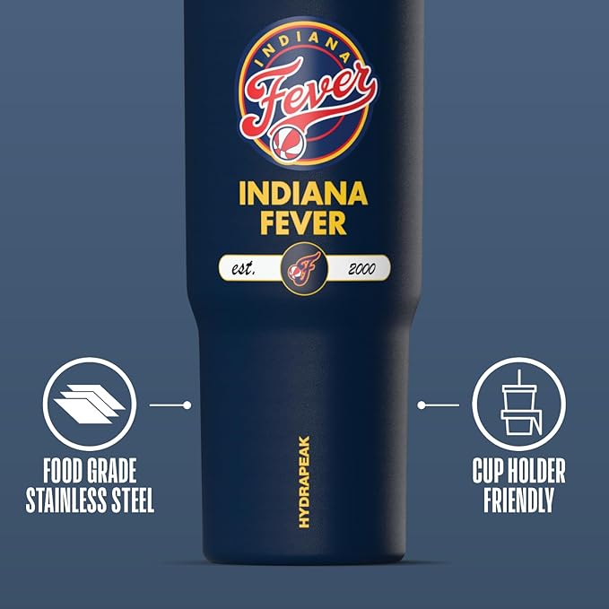 Hydrapeak x WNBA Officially Licensed Indiana Fever 32 oz Nomad Tumbler with Handle and Straw Lid, Leakproof Stainless Steel Water Bottle - Bloomnest