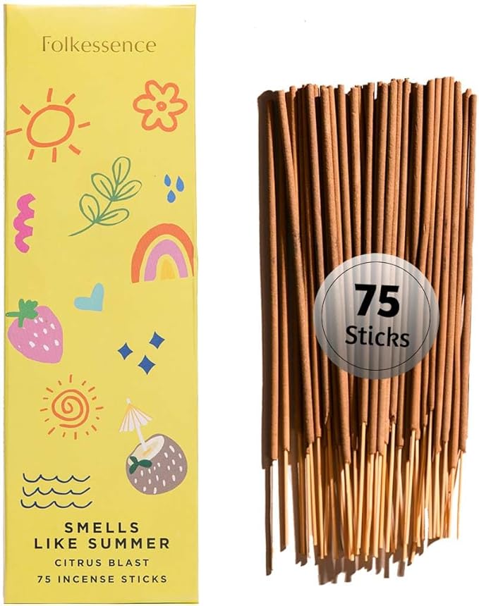Folkulture Incense Sticks (75 Sticks) |8" Premium Smell Like Summer Incense Sticks For Gifts,Aromatherapy|No Charcoal,Organic,Non Toxic,45 Mins, Long Burning Citrus, Fresh Summer Scents Insence-Sticks FOLKULTURE