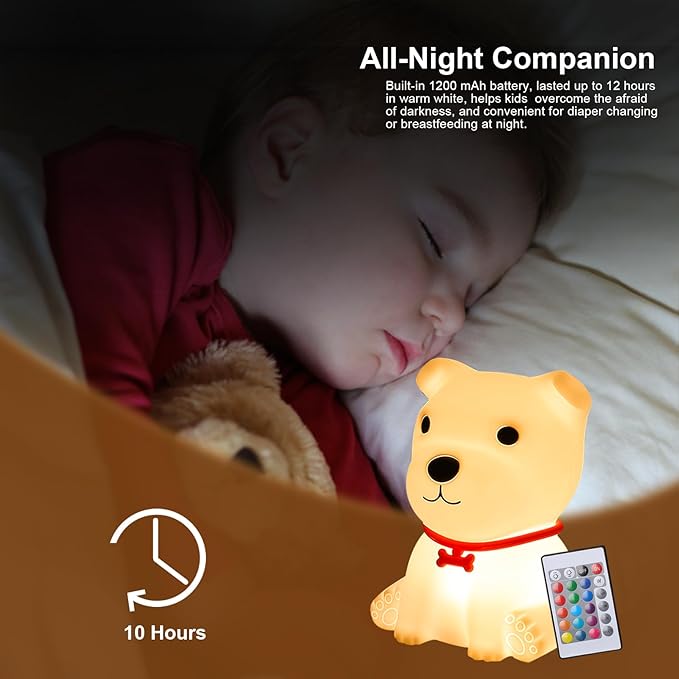 Tremdwoto Dog Night Light for Kids,Cute Colorful Night Light with Remote Baby Girl Squishy Night Lights Lamp Puppy Light Dimmable Nursery Lamp Nightlight Gift for Boys and Girls Kawaii Bedroom Decor - Bloomnest