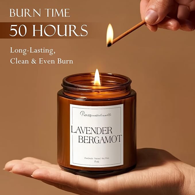 Lavender & Bergamot Scented Candles for Home, Natural Soy Wax Aromatherapy Non Toxic Candle Gifts for Women Men, Home Fragrance Decoration Glass Jar Candle for Meditation and Relaxation (9oz - Bloomnest