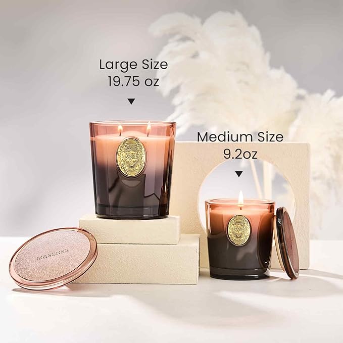 M&SENSE Large Two-Wick Soy Candle | Mahogany Sandalwood & Black Brown | 19.8 oz, 120H Burn Time | Luxury Scented Candle for Relaxation, Gifting, Home Décor | Ideal for Bedroom, Office, Party Ambiance - Bloomnest
