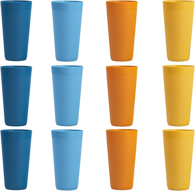 US Acrylic Newport 32 ounce Unbreakable Plastic Stackable Iced-Tea Tumblers in 4 Sunrise Colors | Set of 12 Drinking Cups | Reusable, BPA-free, Made in the USA, Top-rack Dishwasher and Microwave Safe - Bloomnest