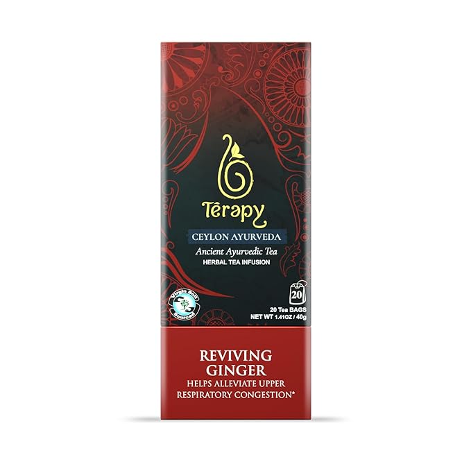 Térapy Ceylon GINGER & HONEY Tea | Organic Herbal Tea Bags | 100% Natural Ayurvedic Ingredients Including Organic Ginger, Wild Bee’s Honey, Ashwagandha & Lemongrass | 20 Individually Wrapped Tea Bags - Bloomnest