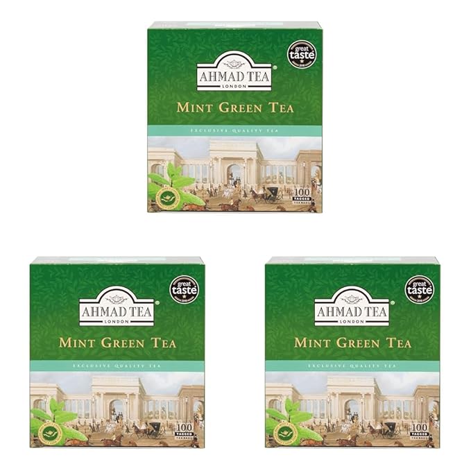 Ahmad Tea Green Tea, Green Tea Mint Teabags, 100 ct - Caffeinated and Sugar-Free (Pack of 3) - Bloomnest