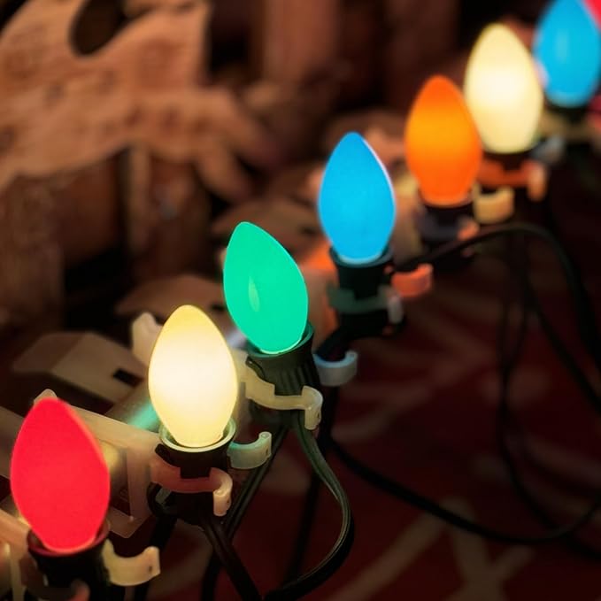 SUNSGNE 25 Pack C7 Multicolor Christmas Replacement Bulbs, Vintage Multicolor Ceramic Light Bulbs for C7 Christmas String Lights, E12/C7 Candelabra Base, 5 Watt - Bloomnest
