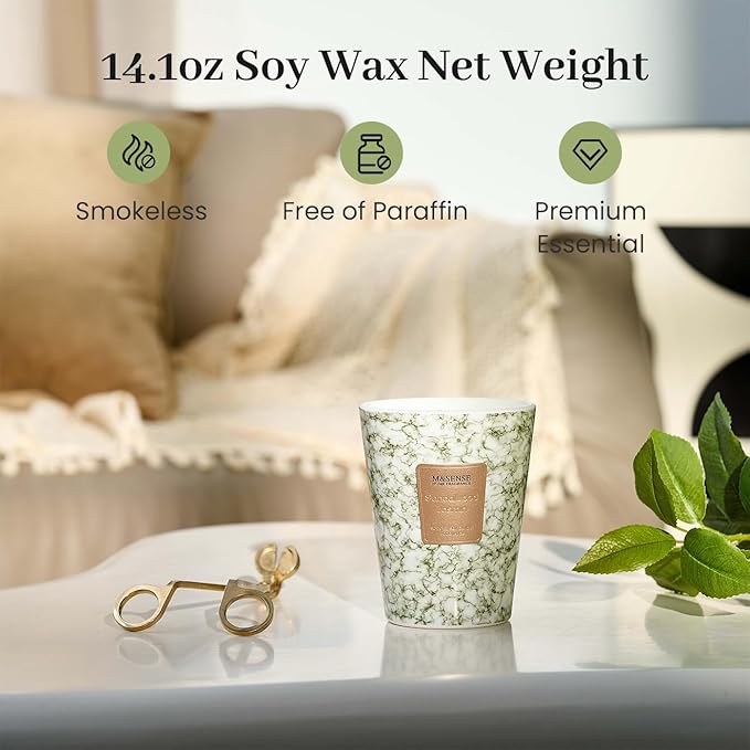 M&SENSE SandalWood Jasmine Scented Candles for Home, Lead-free Wick Highly Scented Jar Candles, 14.1 Oz 80 Hours Lasting Burning Candles Gifts for Women, Relaxing Aromatherapy Candle for Stress Relief - Bloomnest