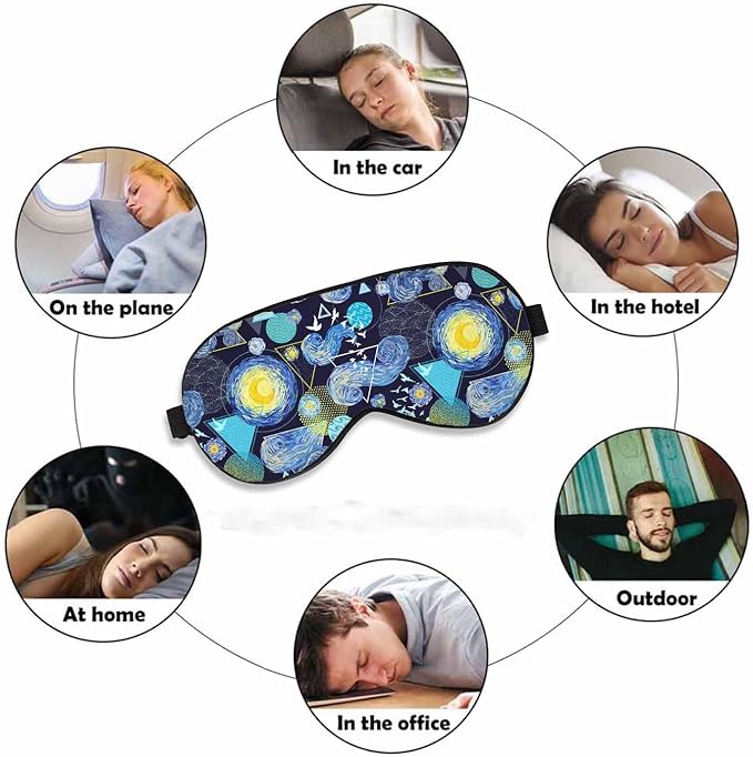 Modern Geometric Minimalism Sleep Eye Mask Starry Sky Glowing Yellow Moon Birds Circles Triangles Men Women Sleep Mask with Adjustable Strap Eye Cover Eye Shade for Travel, Nap,Meditation - Bloomnest