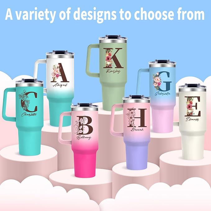 Personalized Gifts for Women - 40oz Customized Initial Floral Tumbler with Name，Monogrammed Flower Cups for Her, Ideal for Birthdays, Mother’s Day, Christmas -Perfect for Office Home Travel,02 - Bloomnest