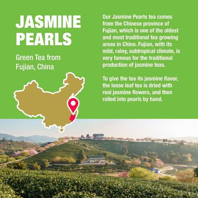Tiesta Tea - Jasmine Pearls Green Tea, Loose Leaf, Single Origin Premium Jasmine from China, Pure Unblended Medium-Caffeinated Blend, Makes Hot or Iced & Up to 200 Cups, 16oz Resealable Bulk Pouch - Bloomnest