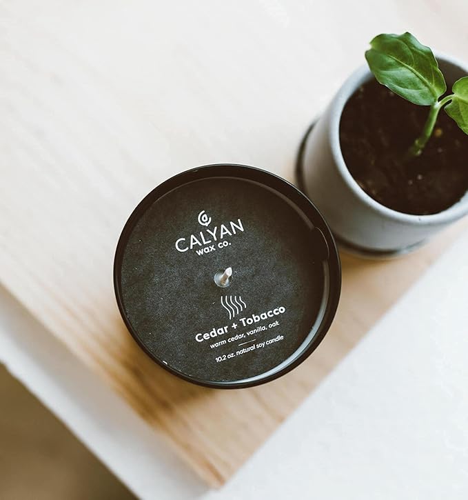 Calyan Wax Co. Cedar & Tobacco Scented Candle - 75 Hour Burn - Luxury Non Toxic Soy Wax Candles - Long Lasting Black Tumbler Jar Candle for Home - 10.2oz - Bloomnest