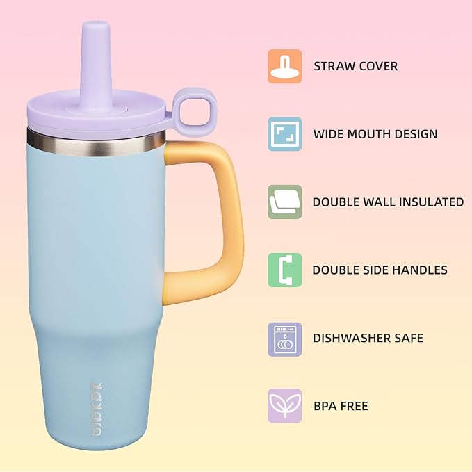 BJPKPK 32oz Stainless Steel Insulated Tumbler with Handle and Straw Travel Coffee Mug Thermal Cups with Lid,Blue - Bloomnest