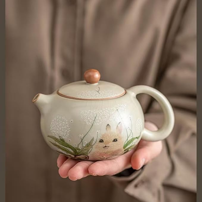 YINYAOCCAdorable White Ceramic Rabbit Tea pot Gift for Women Handmade Porcelain Teapot for Home or Office (7.4oz/220ml) - Bloomnest